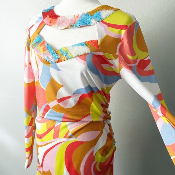 Boston Proper 70s Multicolor Funky Slinky Sequin Maxi Dress Women’s Size Medium - Picture 5 of 15